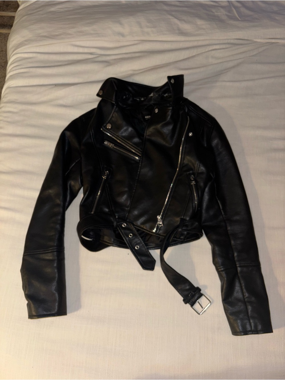 Classic Black Faux Leather Moto Jacket - Women